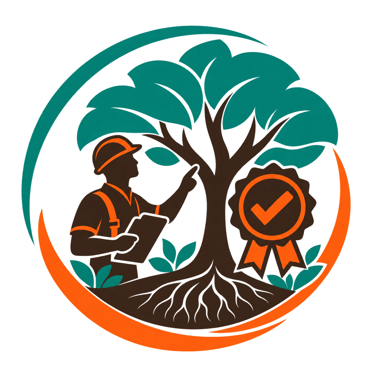 Certified arborist services icon with an arborist and quality badge