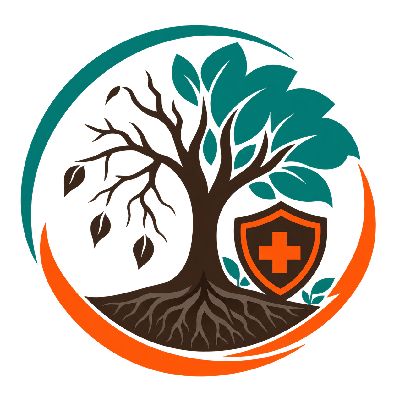 Dying tree treatment icon showing a tree divided between decline and health